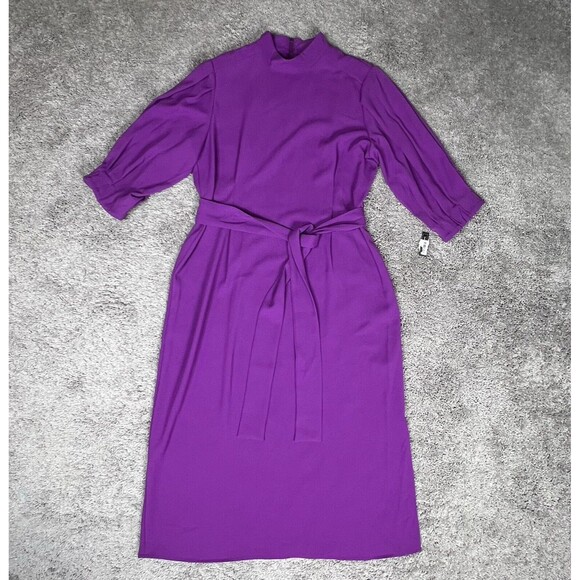 Halogen Purple High Neck Maxi Dress Belted Side Slit and Lantern Sleeves Sz 1X - Picture 1 of 13